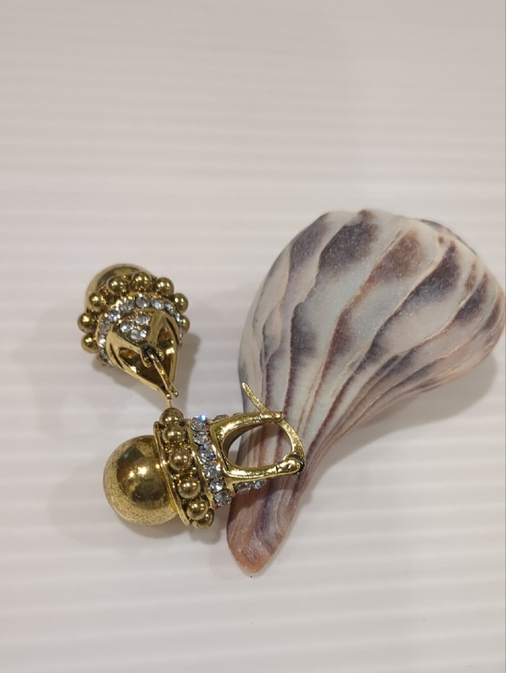 Gold-tone Dome Drop Earrings with Rhinestone Accents